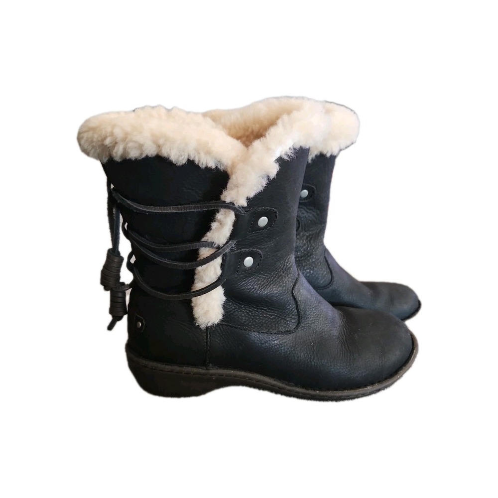 UGG Australia Acadia Black Leather Suede Shearling Lined Boots 1007760 Women's 7